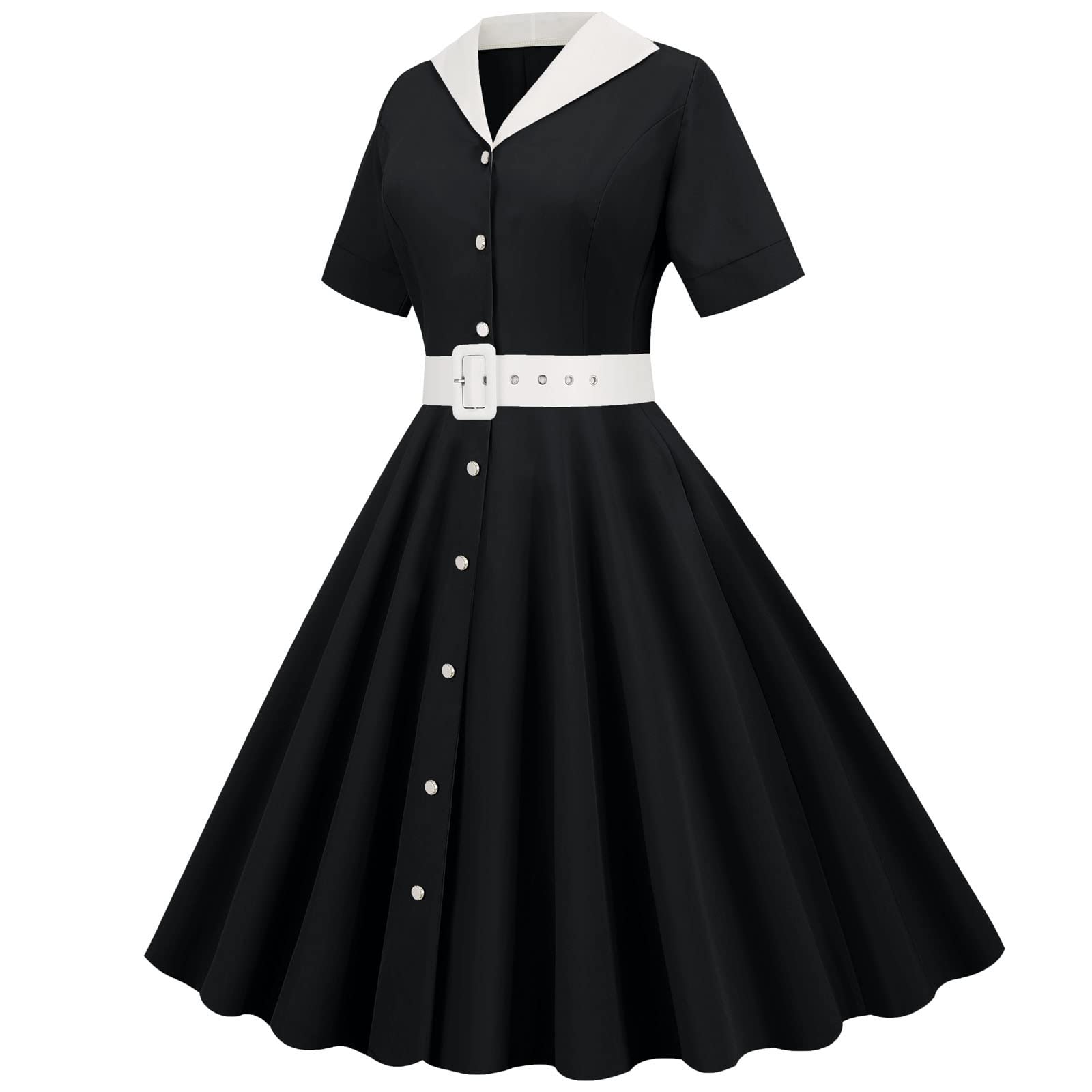 Robe Vintage Femme Annee 40, Chic Et elegant Chemise 1950s Plisse Swing Ceremonie Jupe A-Line Rose Cocktail Danse Retour Au Genou