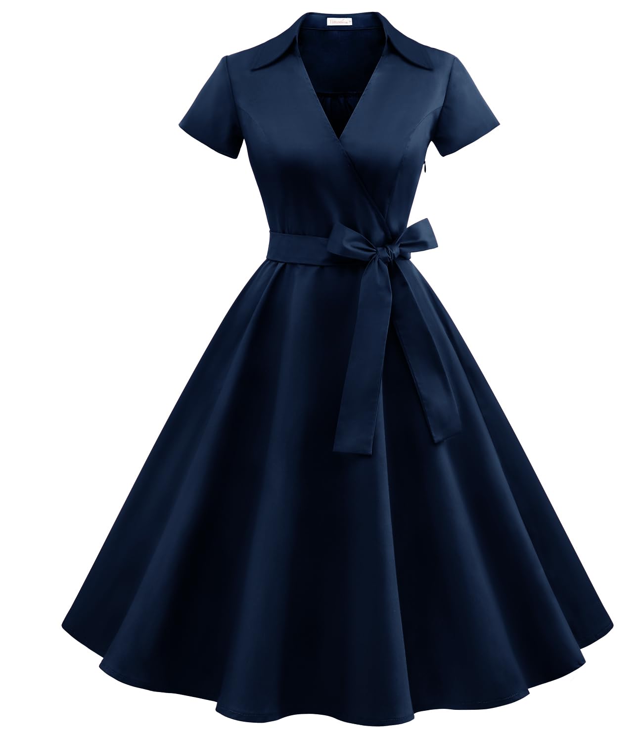 Robe Annees 50's Audrey Hepburn Rockabilly Swing,Plisse Robe à Manches Courtes
