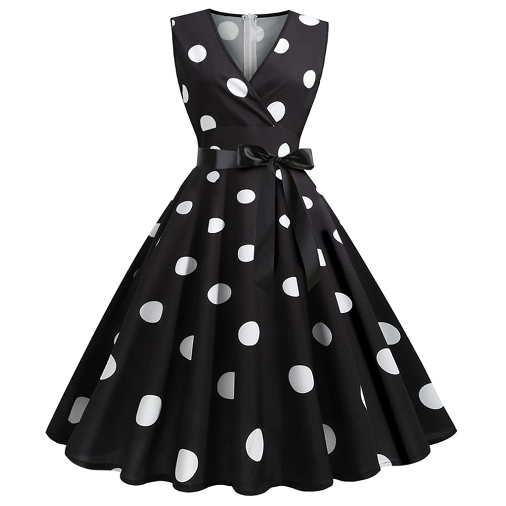 Femme Robe Vintage à Grand Pois et col en V