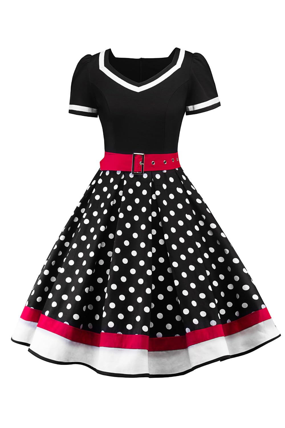 robe vintage noir pois blanc et rouge