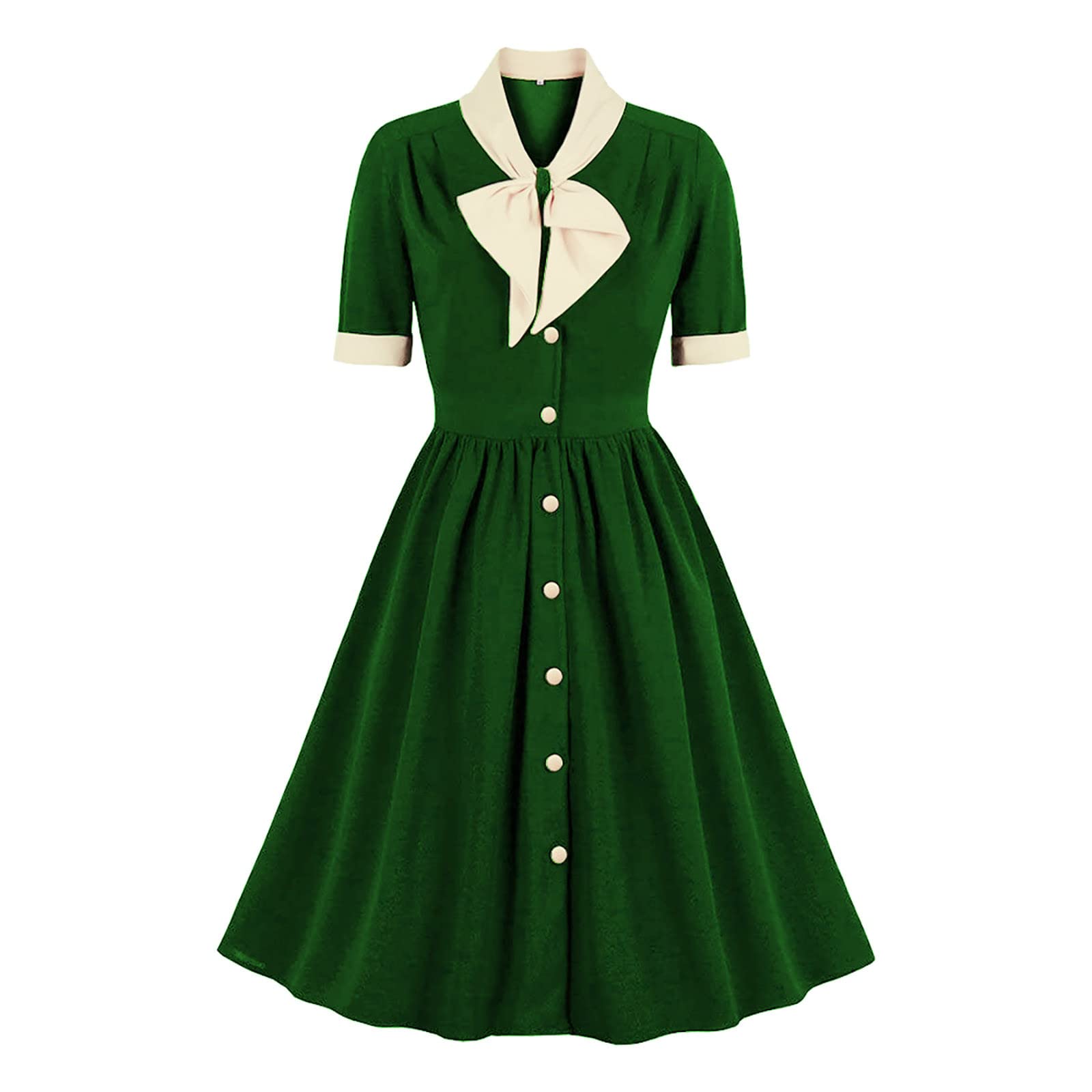 Robe retro annees 1940 pour femme - Robe business vintage avec silhouette trapèze et col noeud papillon - Robe de cocktail pour evenements d'affaires et soirees, fermeture à boutons
