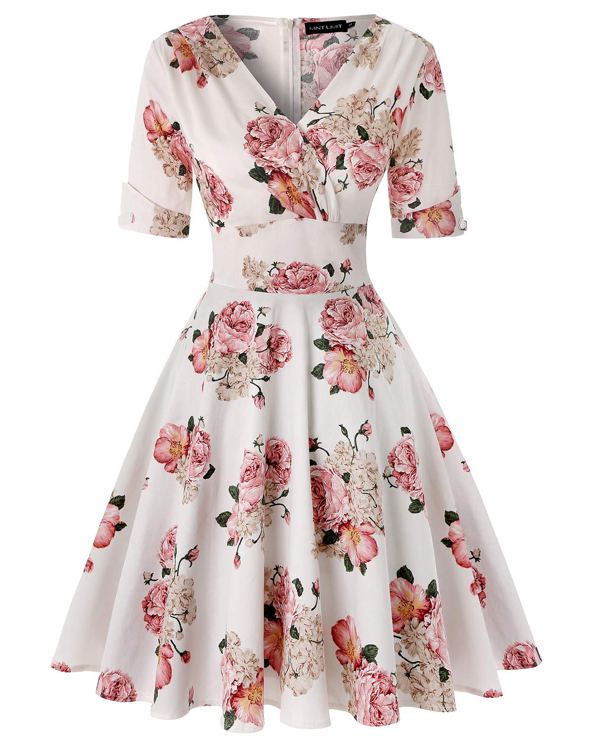 Robe de cocktail vintage annees 1950 avec col en V profond et manches mi-longues