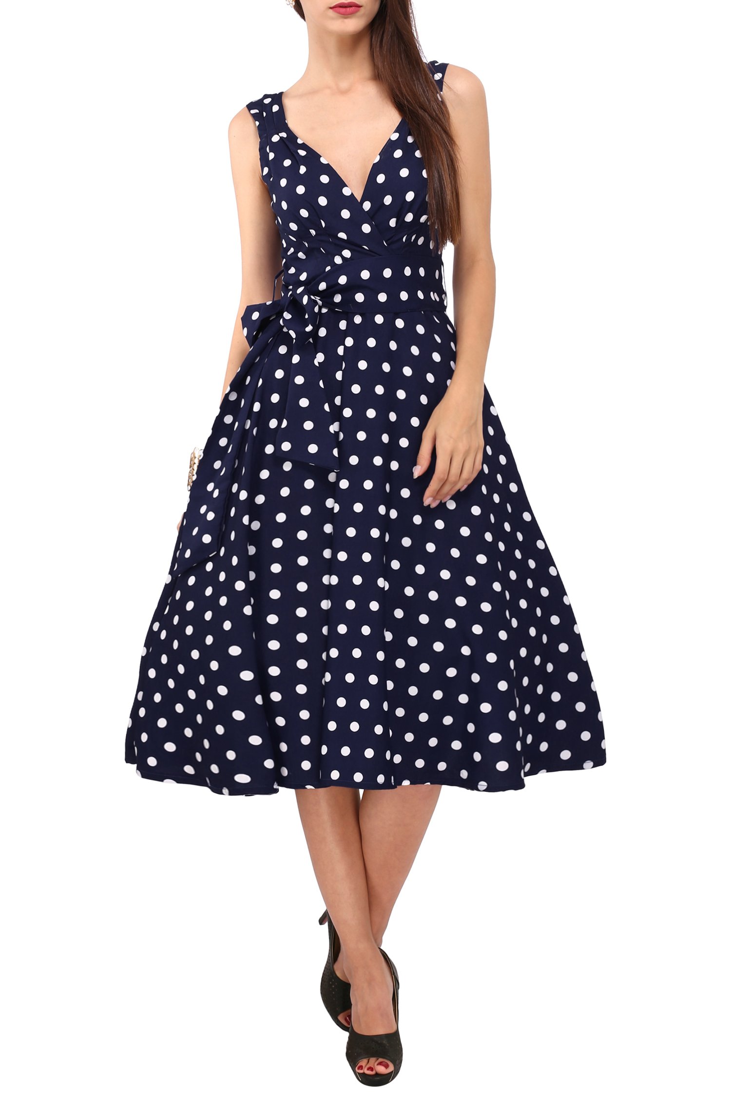 robe vintage pois blanc et bleu