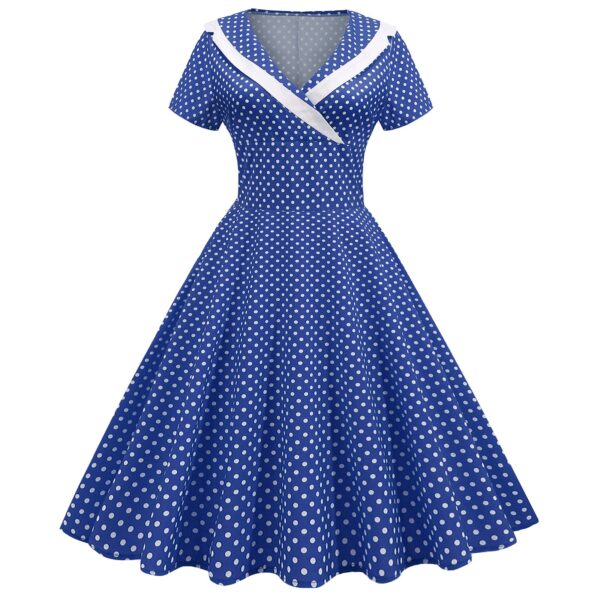 robe vintage à pois blanc bleu