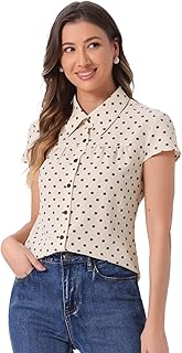 Chemise Femme à Pois Vintage Col Revers Manches…