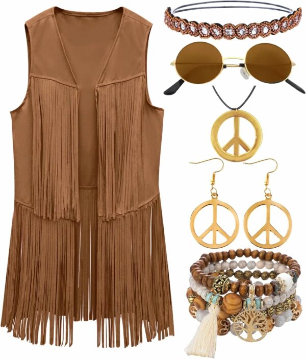 Gilet Hippie Femme à Franges Veste Sans Manches Gilet Hippie Femme à Franges Veste Sans Manches