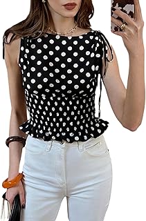 Haut péplum froncé à pois pour femme sans manches…