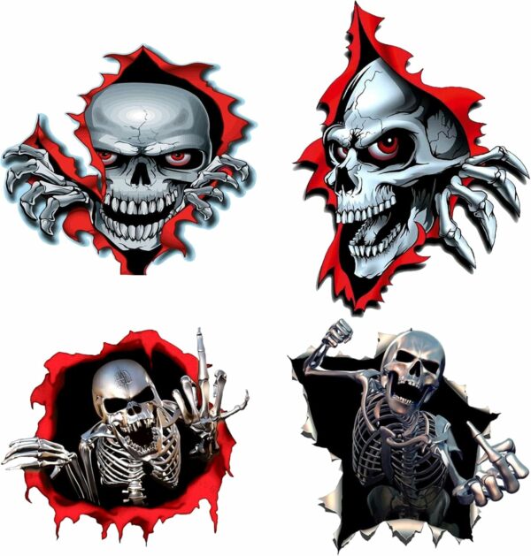 Lot de 4 autocollants tête de mort pour voiture