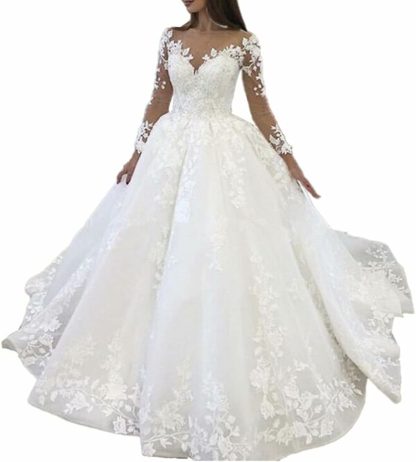 Robe de mariée Princesse Col V Manche Longue