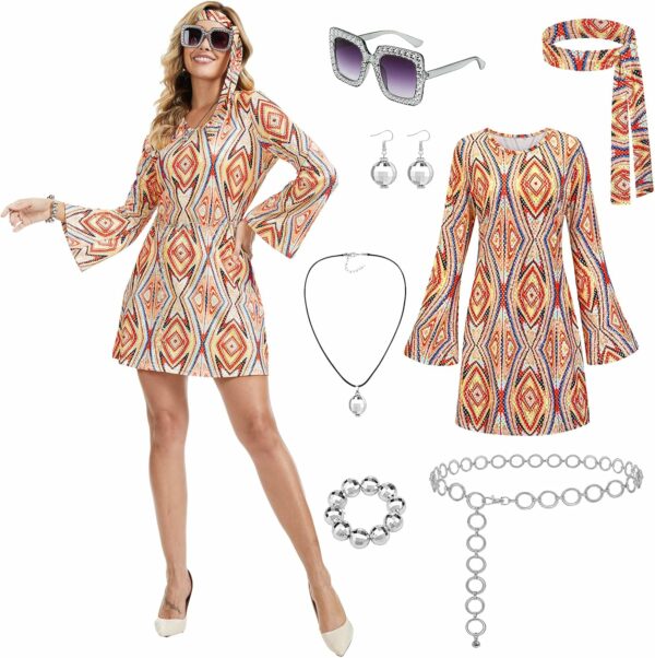 Robe disco des années 70 avec motif géométrique Robe disco des années 70 avec motif géométrique