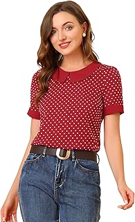 Top Femme Col Claudine Vintage à Pois Costume…