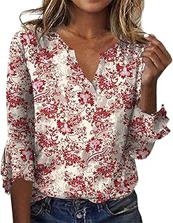 Tshirt Femme,T-Shirt Femme Bell à Manches 3/4 Et…