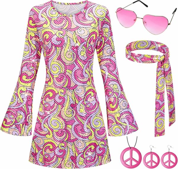 Ulikey 5pcs Déguisement Hippie Femme