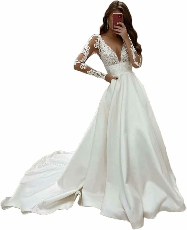 WZEFEIO Robe de Mariée Vintage